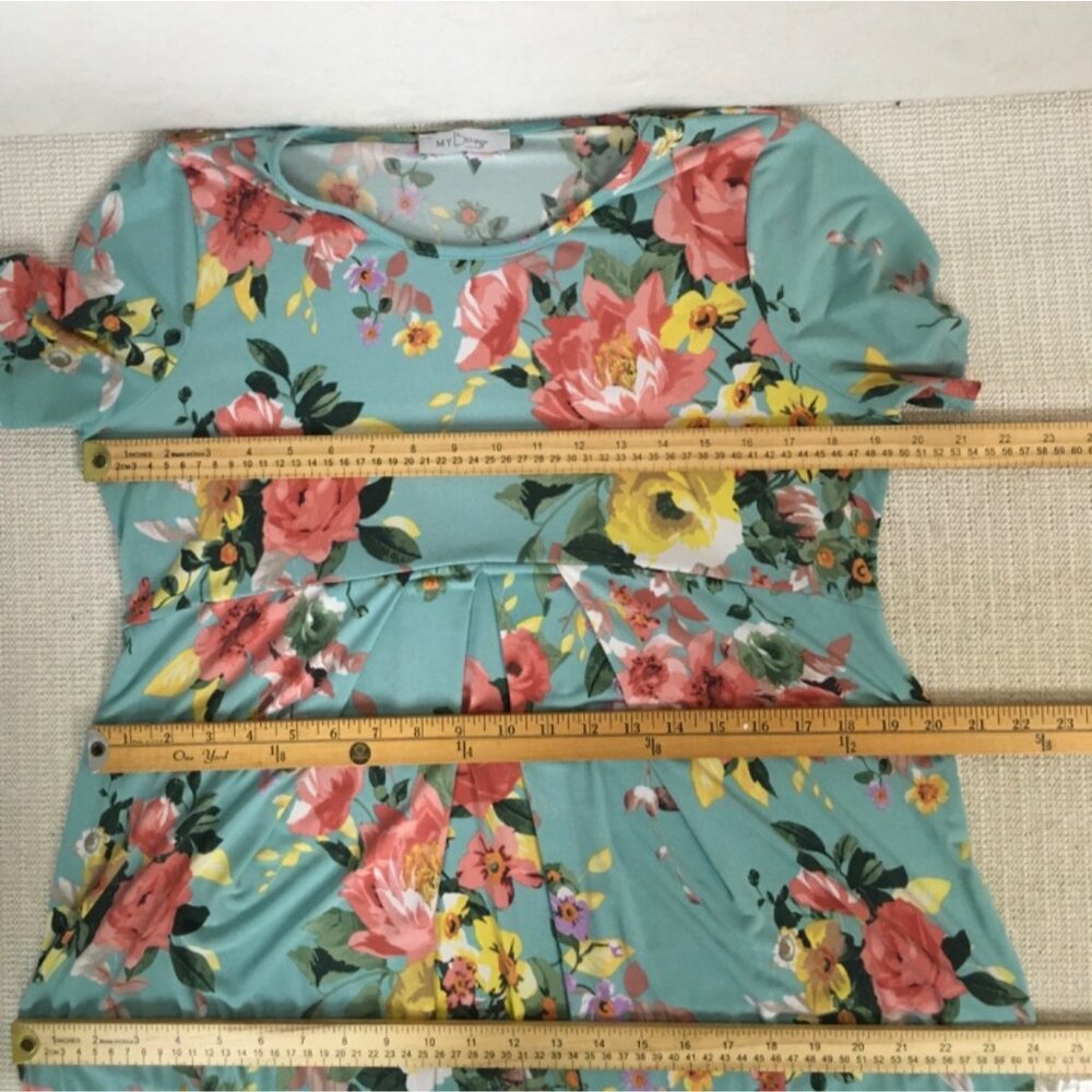 My Bump Luke 2:40 Dress Women Size XL Blue w Pink Yellow Flowers Pleated Waist - Picture 8 of 11